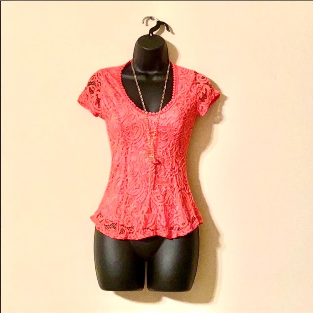 Beautiful Coral Lace Top, XS